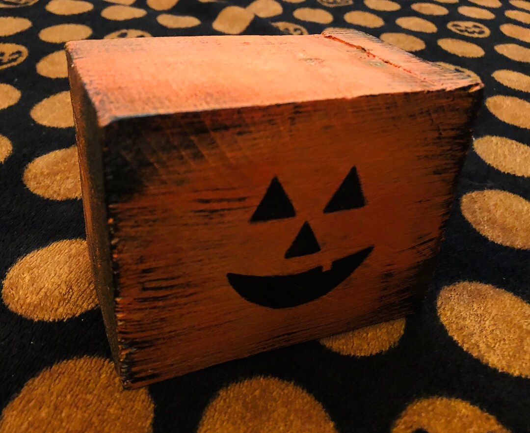 Vintage Halloween Jack O Lantern Pumpkin Wooden Decorative Block - Etsy