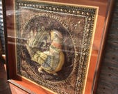 Vintage Framed Burmese Kalaga Tapestry Featuring Rooster