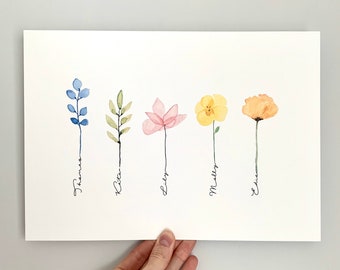 Family Watercolour Flower Stem Print