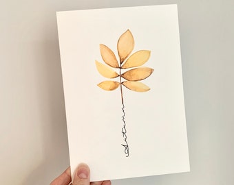 Autumn Leaf Watercolour Print with Personalised Stem