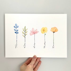 Family Watercolour Flower Stem Print image 1