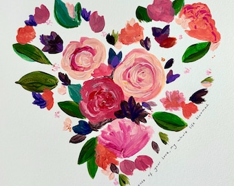 Acrylic Flower Heart Painting Print