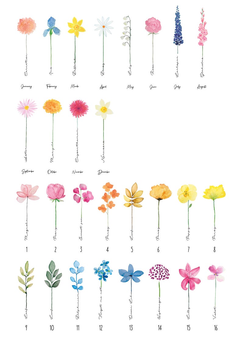 Original Birth Flower Family Print, Personalised Mother's Day Gift, Custom Floral Art image 2
