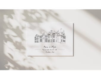 Custom Illustrated Wedding Venue Line Illustration Bespoke Wall Art Print Perfect for Weddings Hand Drawn Sketch Gift Ideas for Christenings