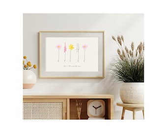 Family Watercolour Flower Stem Print
