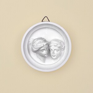 Small circle frame, art gift new house, wall hanging lesbian art handmade wall hang plaster bust sculpture portrait