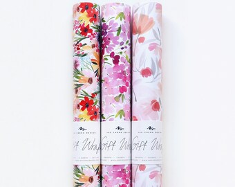 Specialty Colorful Flower Themed Set of 3 Rolls Gift Wrap: Florals