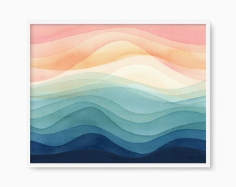 Abstrakte Meereswellen Kunstdruck, Pastell Küstendekor