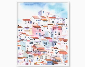 Coastal Spain, Spanish Countryside, Watercolor Art Print, Mediterranean Landscape Wall Decor, Andalusian Travel Poster