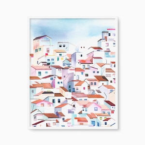Casares Spain Watercolor Print, Spanish Village Wall Art, Mediterranean Decor, Spanish Landscape, Travel Poster, Andalusian Village