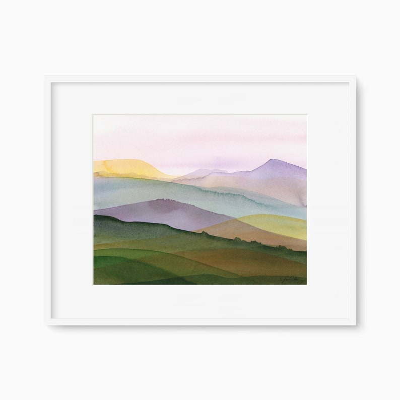 Tuscany Sunset Italy Art Print, Modern Watercolor Landscape, Travel Gift, Wine Country Painting, Scenic Countryside image 9