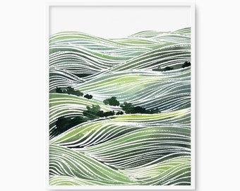 Hillside Art Print, Scenic Wine Country, Abstract Serene Hills, Rolling Hills of Tuscany