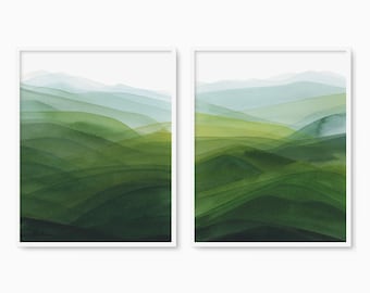 Rolling Hills Art Prints - Abstrakte Aquarell Landschaft, 2er-Set