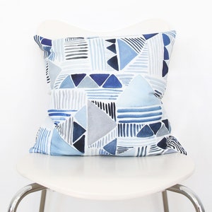 Sea Blue Triangle Medley Watercolor Throw Pillow image 1