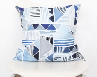 Sea Blue Triangle Medley- Watercolor Throw Pillow