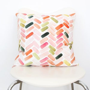 Pink & Orange Herringbone- Watercolor Throw Pillow