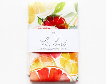 Orange Citrus Summer Fruit Dish Towel, Food Culinary Grapefruit Illustration, Specialty Kitchen Gift