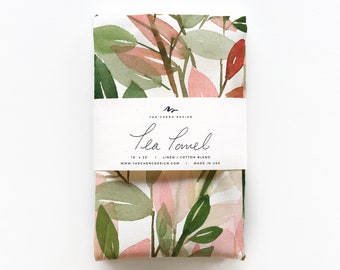 Fall and Spring Leaf Dish Towel, Botanical Kitchen Tea Towel Art, Plant Watercolor Illustration, Garden Decor