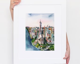 On Sale, New York City Print, NYC Wall Art Illustration, NYC Skyline Poster, Housewarming and Wedding Travel Gift