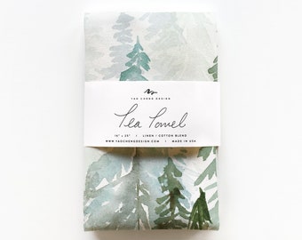 Evergreen Trees Tea Towel, Pine Forest Mountain Dish Towel Art, Outdoors Hiking Kitchen Decor, Wedding and Bridal Hand Towel