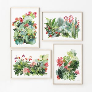 Arizona Desert Cactus Set of 4 Prints, Watercolor Plant Art, Painted Western Desert Decor, Southwestern Wall Art Pair, Nature Prints