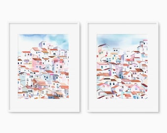 Casares Spanien Aquarell Kunstdrucke, Weißes Dorf, andalusische Landschaft
