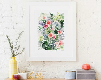 Carnation Flowers Print, Watercolor Carnations Bouquet Art, Anniversary and Valentines Day Gift