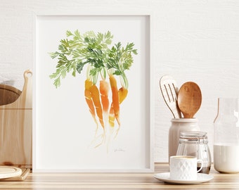 Orange Carrots Print, Vegetable Garden Decor, Watercolor Art for the Kitchen, Gift for Mom and Cooks