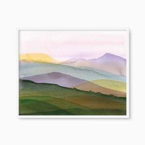 Tuscany Sunset Italy Art Print, Modern Watercolor Landscape, Travel Gift, Wine Country Painting, Scenic Countryside image 1