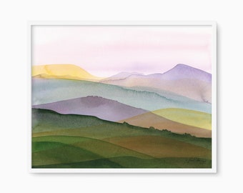 Toskana Sonnenuntergang Aquarell Landschaft Kunstdruck