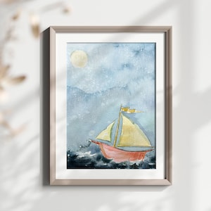 Where the Wild Things Are Nursery Print | Sailboat Watercolor Art | Nursery Wall Art | Sailboat Print | Storybook Art | Nautical Nursery