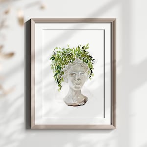 Watercolor Grecian Bust Pot Print | Minimalist Art, Modern Art | Grecian Bust Face Planter Print | Romantic Roman Painting