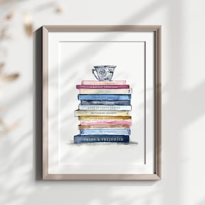 Classic Books Watercolor Print | Art Print | Bookstack | Girls Room Art | Classic Book Lover Gift | Reader Gift | Art Print | Customizable