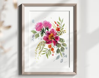 Peony Watercolor Painting, Watercolor Floral Print, Botanical Art, Nursery Wall Art, Watercolor Art Print, Girls Room, Printed & Shipped