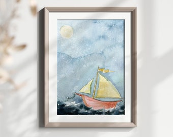 Where the Wild Things Are Nursery Print | Sailboat Watercolor Art | Nursery Wall Art | Sailboat Print | Storybook Art | Nautical Nursery