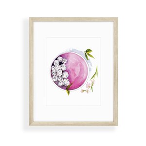 Watercolor smoothie bowl dragon fruit Kitchen Print | Cute Fruit Art