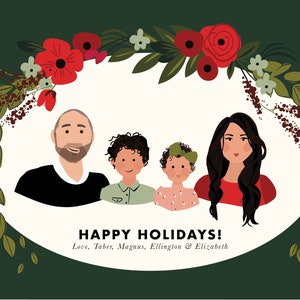 Digital Christmas Card with Family Portrait | Hand Drawn Illustration Digital File | Illustrated Holiday Card | Small Business Card