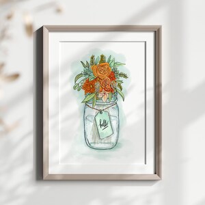Mason Jar Bouquet Print | Floral Watercolor Art | | Farmhouse Art | Country Wall Art | Preppy Nursery Art | Succulent Wall Decor