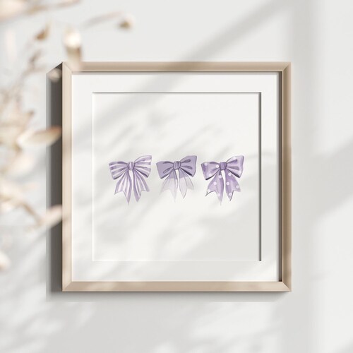 Purple Bow Watercolor Art Print: Whimsical Nursery Decor