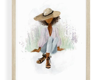 Watercolor Fashion Illustration | Lilac Field | Soft Wall Art | Women of Color