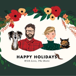 Christmas Card with Family Portrait | Family Portrait Illustration | Illustrated Holiday Card | Personalized Christmas Card | New Years