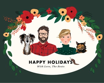 Christmas Card with Family Portrait | Family Portrait Illustration | Illustrated Holiday Card | Personalized Christmas Card | New Years