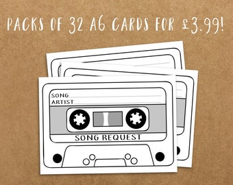 32 Song request cards - perfect for weddings, wedding invitations, RSVP, DJ song requests, party, engagement - Retro cassette tape