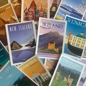 Pack of 32 travel themed postcards great for weddings guest book advice cards table names, post crossing postcards of kindness snail mail image 1