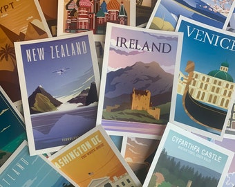 Pack of 32 travel themed postcards - great for weddings guest book advice cards table names, post crossing postcards of kindness snail mail