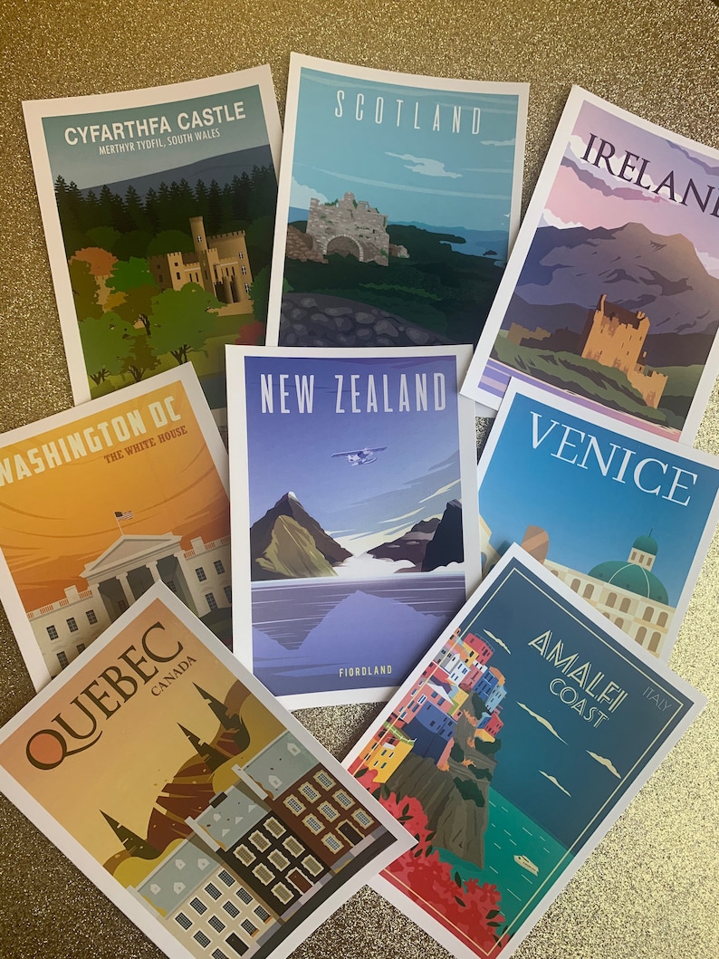 Pack of 32 travel themed postcards great for weddings guest book advice cards table names, post crossing postcards of kindness snail mail image 4