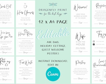 12 A4 size CANVA templates | Airbnb Signs Bundle Signage | Signs for Rental Home | Wifi Sign | Check Out List | Airbnb Host | Airbnb Poster