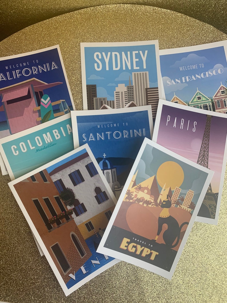 Pack of 32 travel themed postcards great for weddings guest book advice cards table names, post crossing postcards of kindness snail mail image 5