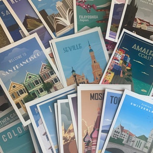 Pack of 32 travel themed postcards great for weddings guest book advice cards table names, post crossing postcards of kindness snail mail image 2