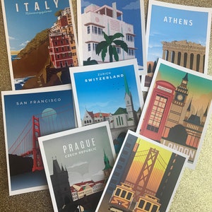 Pack of 32 travel themed postcards great for weddings guest book advice cards table names, post crossing postcards of kindness snail mail image 8